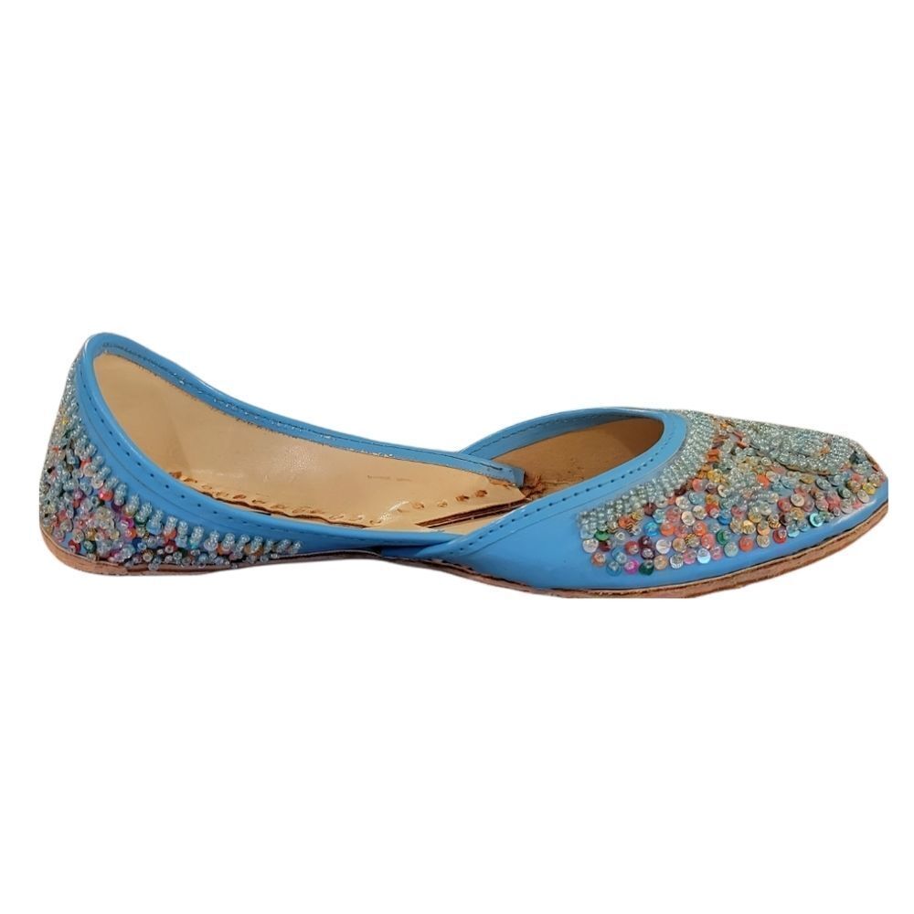 JUTTI Traditional Shoes Women's Beaded Pale Blue Made in Nepal‎ sz 38 - Picture 5 of 10